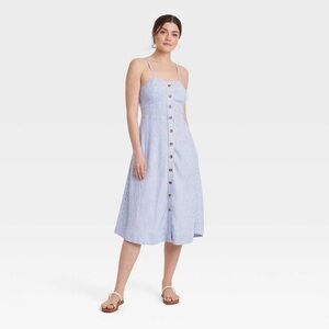 Universal Thread Blue & White Striped Button-Front Midi Sundress
